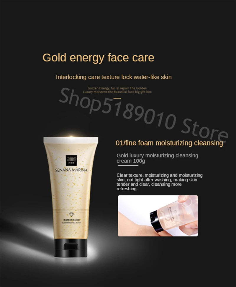 Women 24K Gold Skin Care Set 9PCS With Box Face Toner Essence Cream Nicotinamide Anti-Aging Wrinkles Serum Facial Cleanser Kit