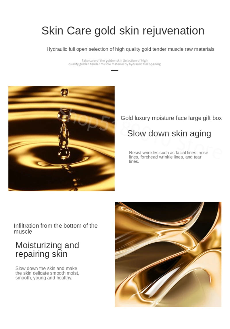 Women 24K Gold Skin Care Set 9PCS With Box Face Toner Essence Cream Nicotinamide Anti-Aging Wrinkles Serum Facial Cleanser Kit