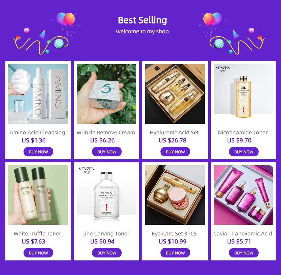 Women 24K Gold Skin Care Set 9PCS With Box Face Toner Essence Cream Nicotinamide Anti-Aging Wrinkles Serum Facial Cleanser Kit