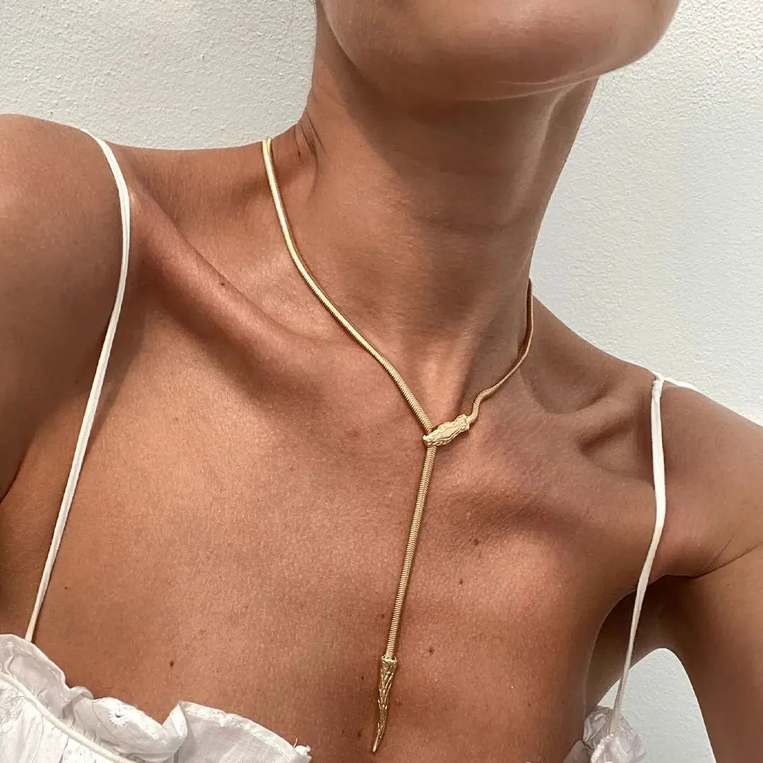 IngeSight.Z Gothic Smooth Snake Chain Necklace for Women Punk Gold Color Serpentine Necklace Clavicle Chain Trendy Neck Jewelry
