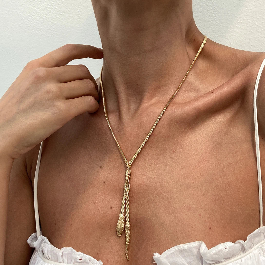 IngeSight.Z Gothic Smooth Snake Chain Necklace for Women Punk Gold Color Serpentine Necklace Clavicle Chain Trendy Neck Jewelry