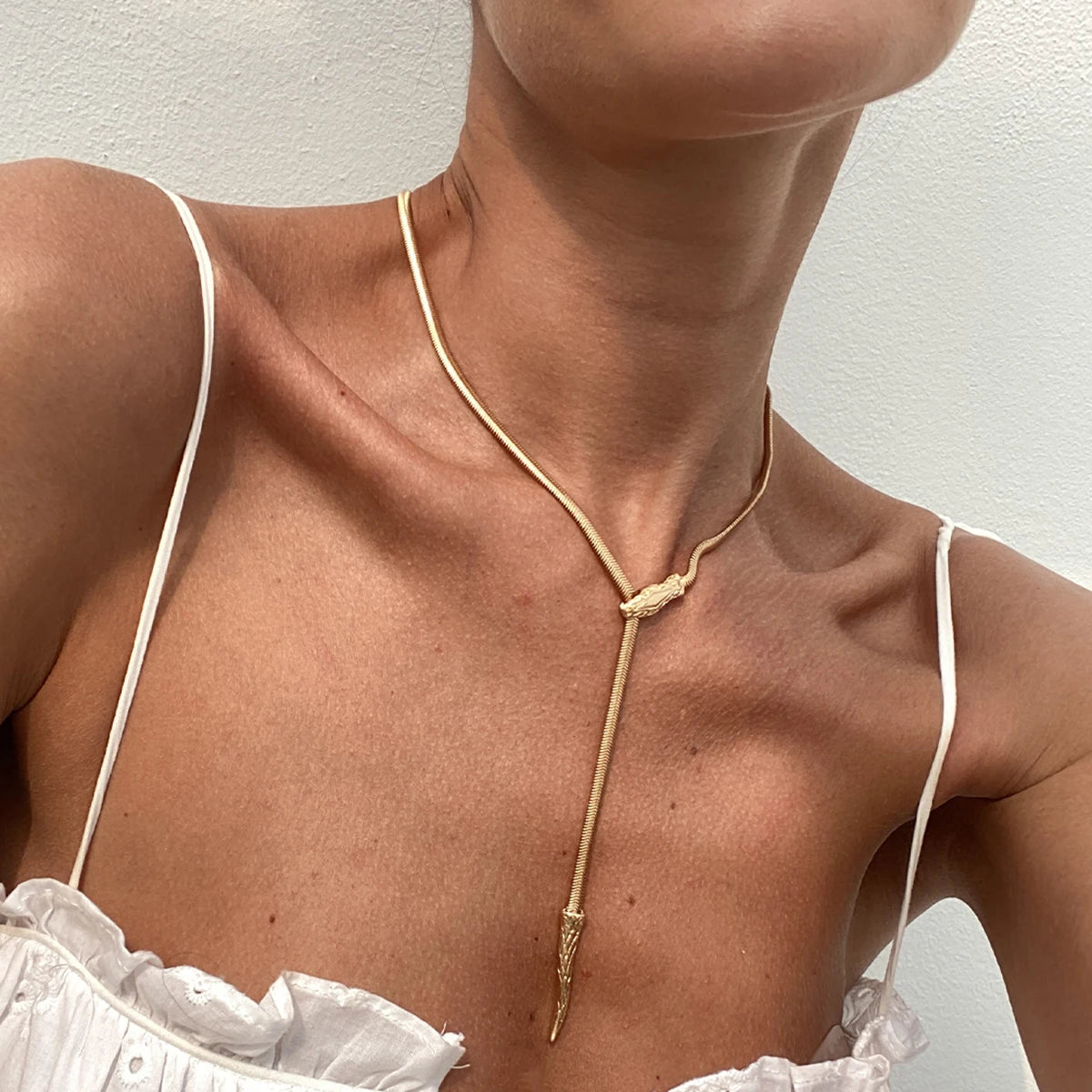 IngeSight.Z Gothic Smooth Snake Chain Necklace for Women Punk Gold Color Serpentine Necklace Clavicle Chain Trendy Neck Jewelry