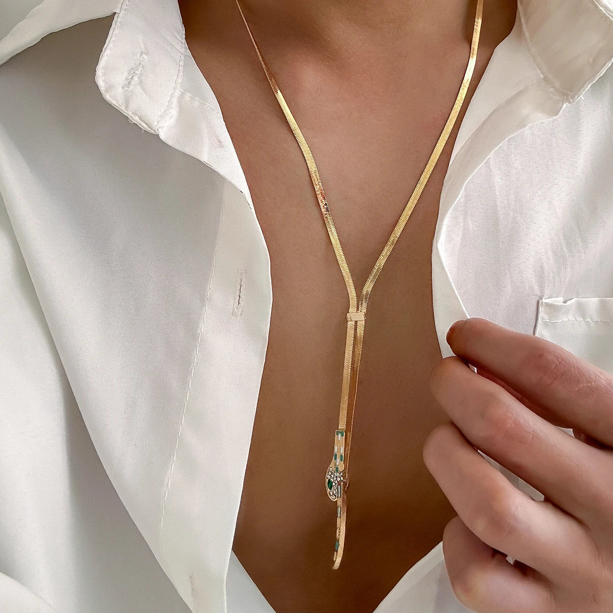 IngeSight.Z Gothic Smooth Snake Chain Necklace for Women Punk Gold Color Serpentine Necklace Clavicle Chain Trendy Neck Jewelry